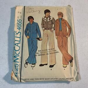 1975 sewing pattern McCalls 4655 boys teens shacket bellbottoms leisure suit